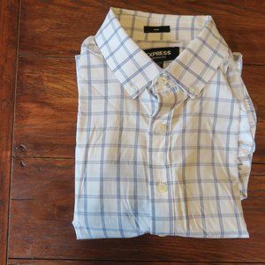 Express Men's Dress Shirt Slim (White/Light Blue) XS